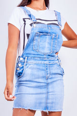 Light Wash Frayed Hem Denim Skirt Dungarees