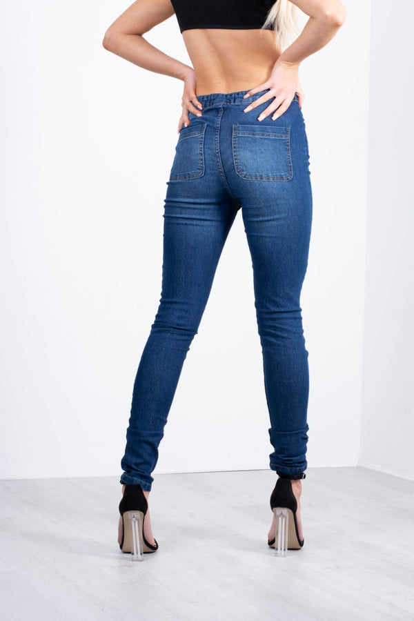 Blue High Rise One Button Skinny Jeans
