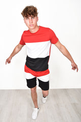  Men Summer Colour Block Short Tracksuit in Red