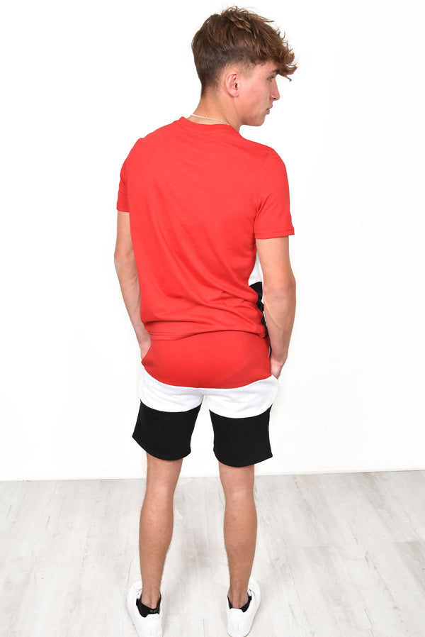  Men Summer Colour Block Short Tracksuit in Red
