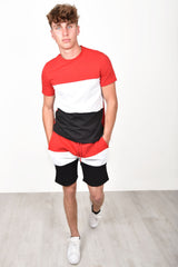  Men Summer Colour Block Short Tracksuit in Red