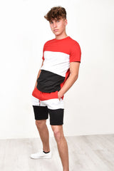  Men Summer Colour Block Short Tracksuit in Red