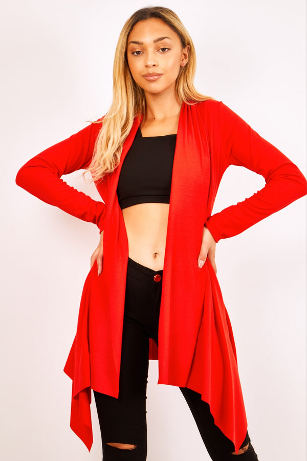 Red Ribbed Waterfall Cardigan