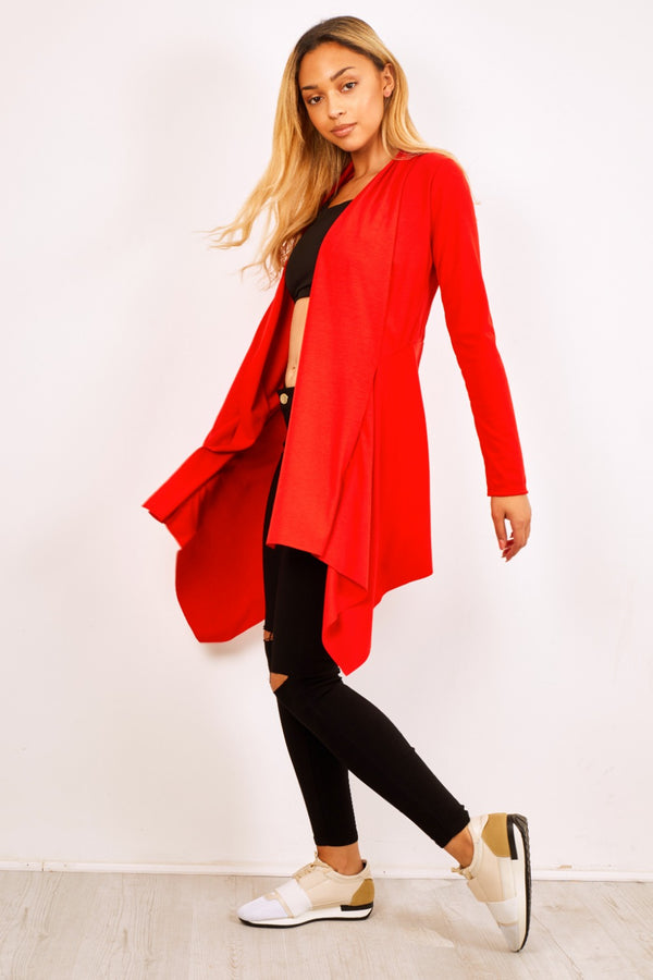 Red Ribbed Waterfall Cardigan