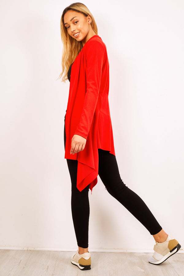 Red Ribbed Waterfall Cardigan
