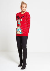 Red Rudolph Christmas Jumper With Pom Pom Detail