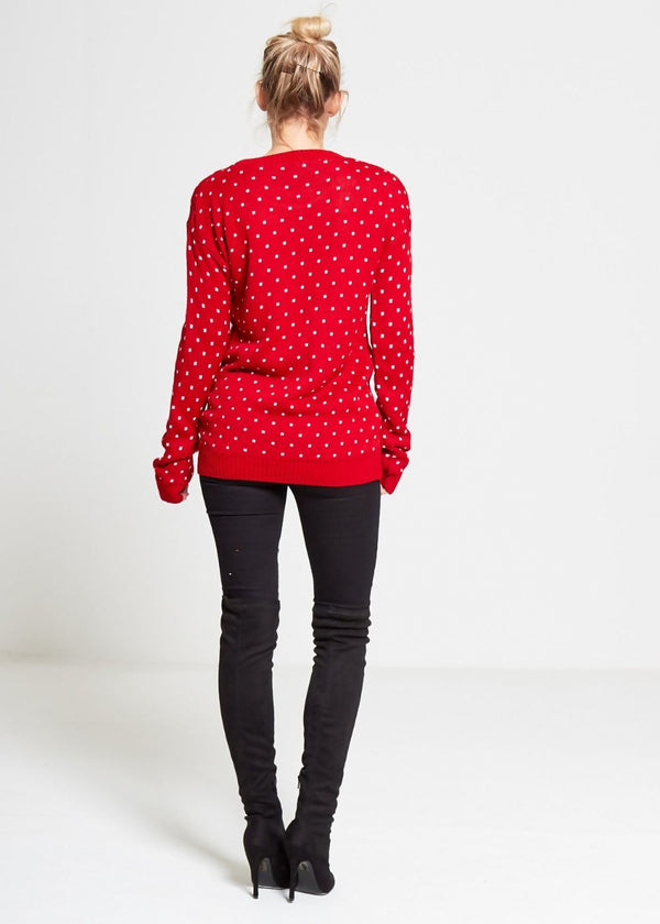 Red Rudolph Christmas Jumper With Pom Pom Detail