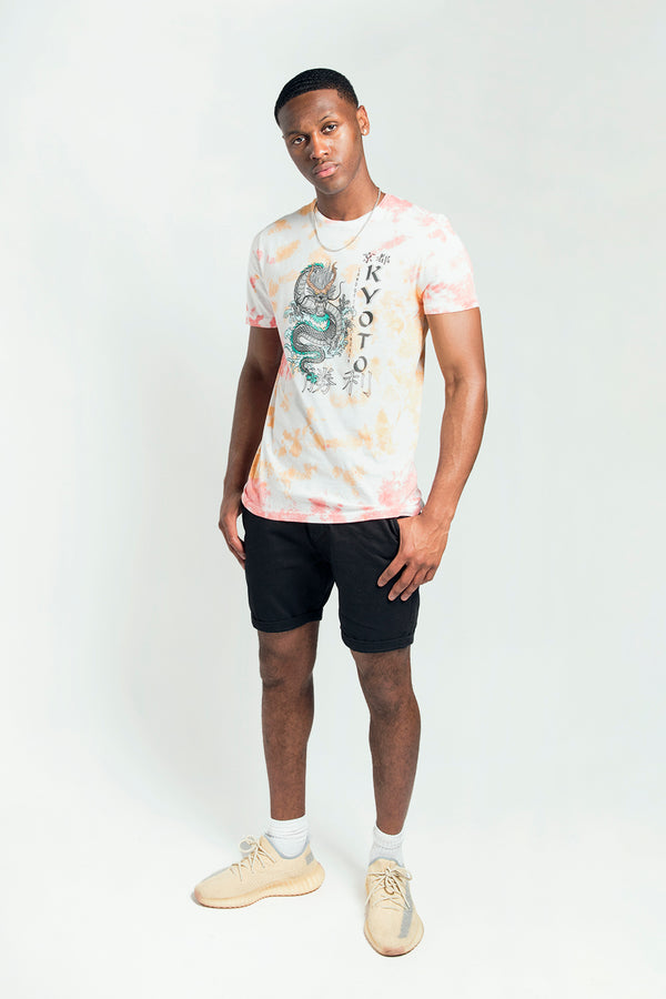 Mens Pink Tie Dye Dragon Print Graphic T-Shirt