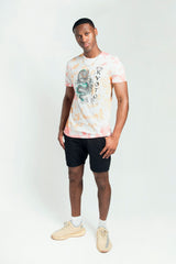 Mens Pink Tie Dye Dragon Print Graphic T-Shirt