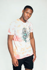 Mens Pink Tie Dye Dragon Print Graphic T-Shirt