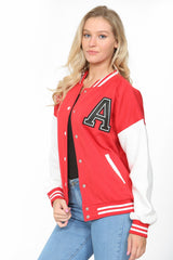 Red Contrast Sleeve Letter A Varsity Jacket