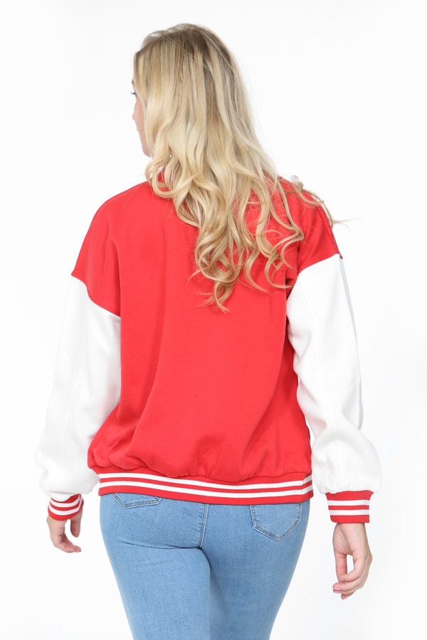 Red Contrast Sleeve Letter A Varsity Jacket