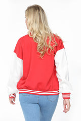 Red Contrast Sleeve Letter A Varsity Jacket