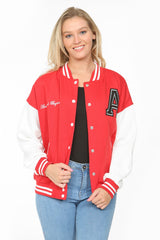 Red Contrast Sleeve Letter A Varsity Jacket