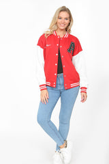 Red Contrast Sleeve Letter A Varsity Jacket