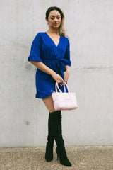 Royal Blue Frill Sleeve Wrap Mini Dress