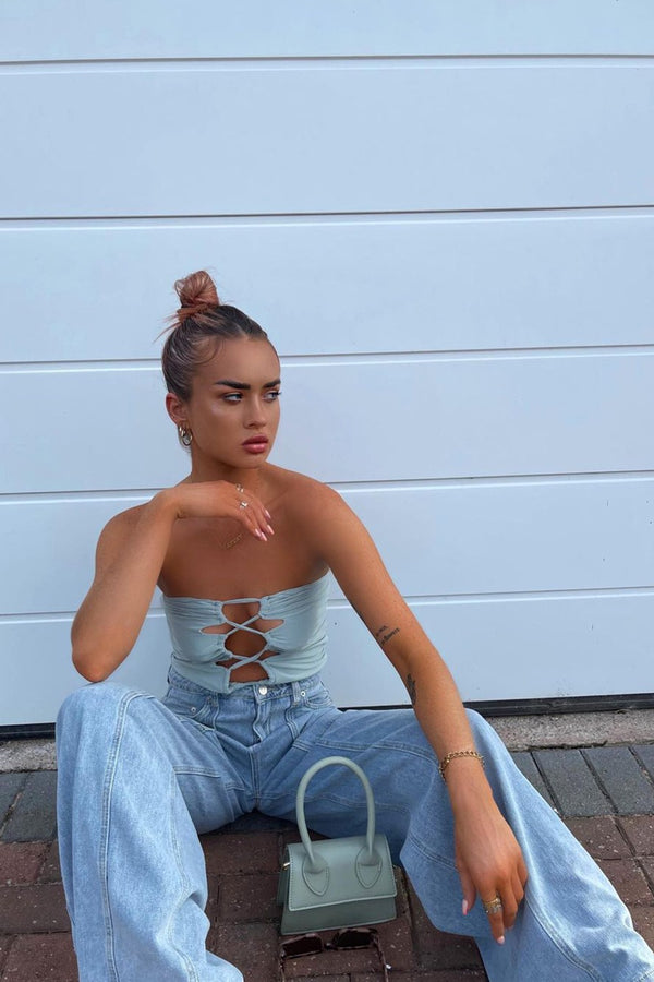 Sage Front Knot Crop Bandeau Top