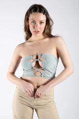 Sage Front Knot Crop Bandeau Top