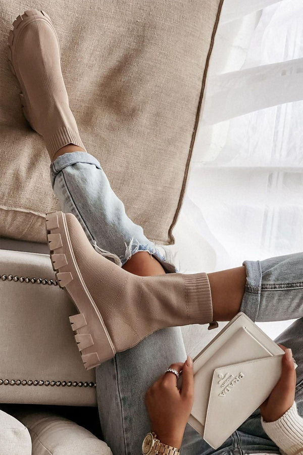 Sand Chunky Sock Boots