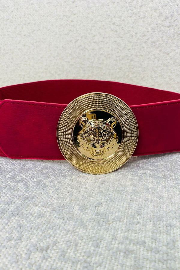 Hot Pink Strap Tiger Decor Round Buckle Fashion Belt