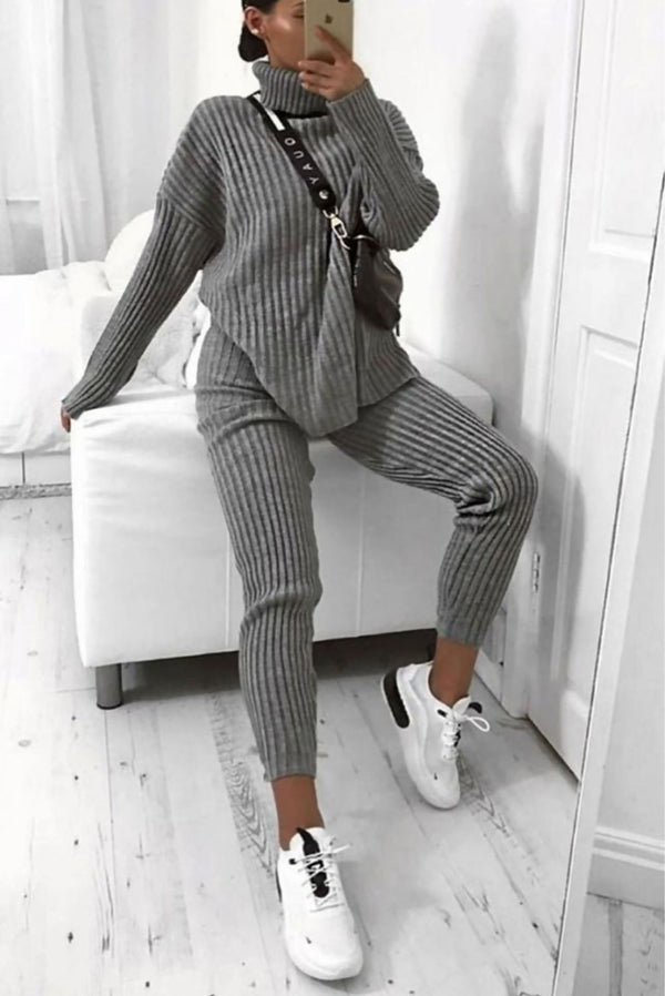 Charcoal Roll Neck Knit Lounge Set