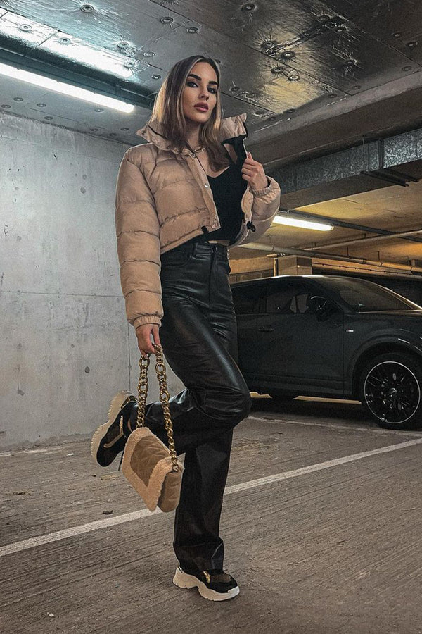 Stone Cropped Drawstring Puffer Jacket