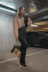Stone Cropped Drawstring Puffer Jacket