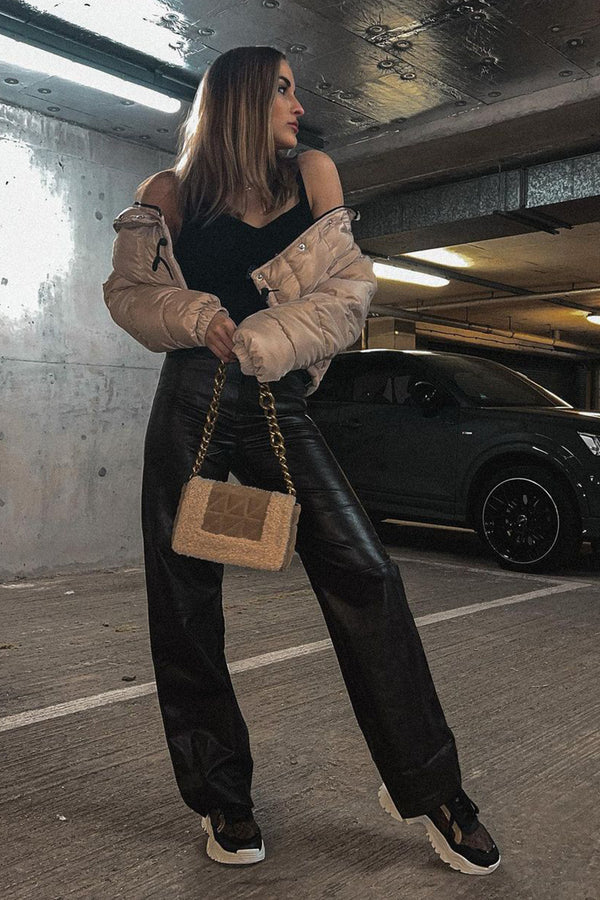 Stone Cropped Drawstring Puffer Jacket