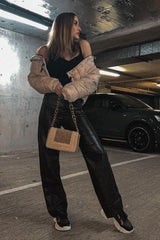 Stone Cropped Drawstring Puffer Jacket
