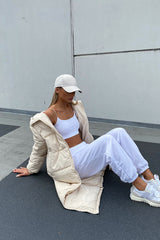 Stone Longline Hooded Padded Coat