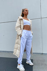 Stone Longline Hooded Padded Coat