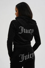 Black Studded Wide Leg Juicy Print Velour Tracksuit