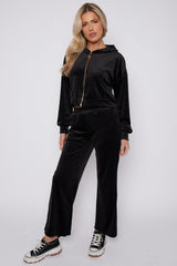 Black Studded Wide Leg Juicy Print Velour Tracksuit