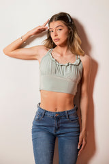 Sage Ruched Criss Cross Back Crop Top