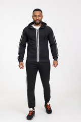 Black Jogging Set With Hooded Relief Pattern