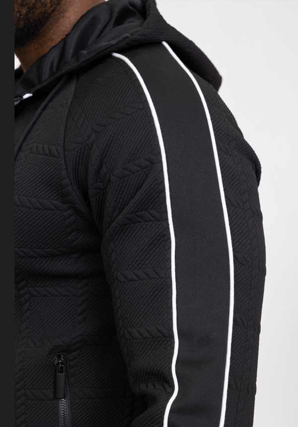 Black Jogging Set With Hooded Relief Pattern