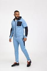 Blue Stylish Athletic Tracksuit with Black Accents