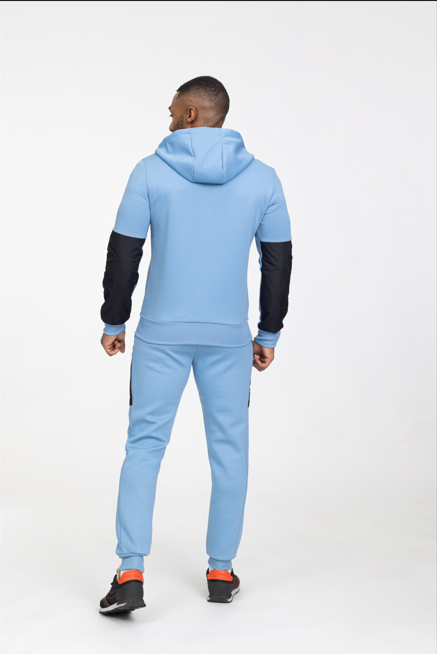 Blue Stylish Athletic Tracksuit with Black Accents