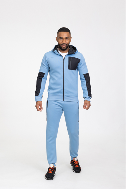 Blue Stylish Athletic Tracksuit with Black Accents
