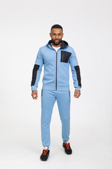 Blue Stylish Athletic Tracksuit with Black Accents