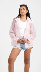 Pink Buttoned Waterproof Hooded Mac Jacket