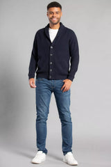 Ink Mens Shawl Neck Button Up Half Stitch Cardigan