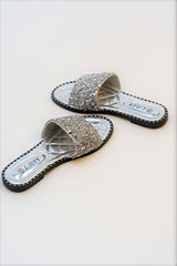 Silver Embellished Slip On Sandals
