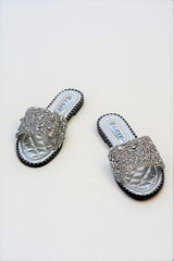 Silver Embellished Slip On Sandals