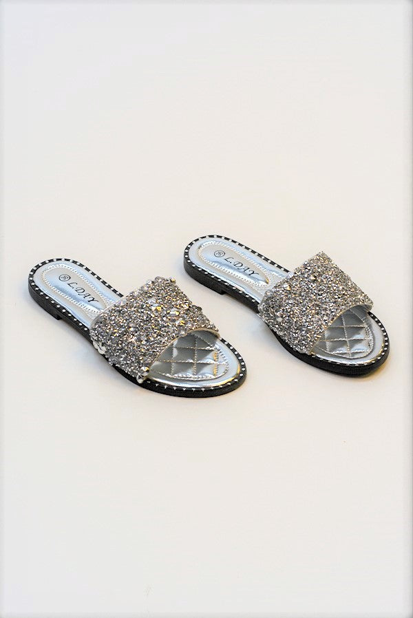 Silver Embellished Slip On Sandals