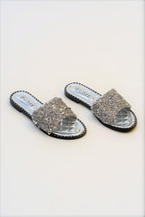 Silver Embellished Slip On Sandals