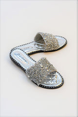 Silver Embellished Slip On Sandals