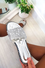 Silver Embellished Slip On Sandals
