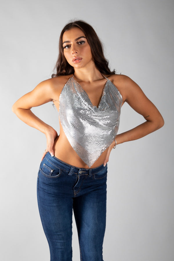 Silver Chainmail Halter Neck Top