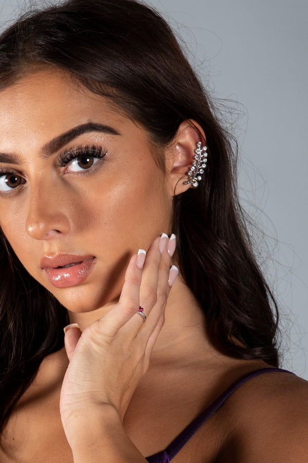 Silver Leaf And Branch Detailed Ear Cuff Earring 